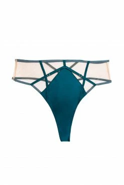 Playful Promises Ramona Teal Strap Detail Illusion Mesh High Waisted Thong New In