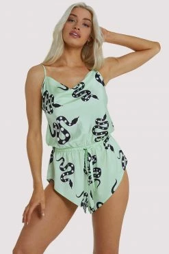 Kilo Brava Nightwear Green Moon Snake Playsuit