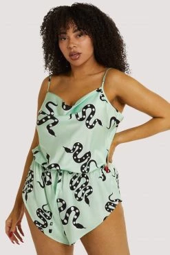 Kilo Brava Nightwear Green Moon Snake Playsuit