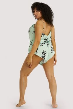 Kilo Brava Nightwear Green Moon Snake Playsuit
