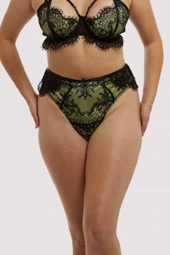 Wolf & Whistle Nora Lime Net And Lace Thong Knickers