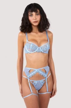 Wolf & Whistle Cora Blue Mesh & Trim Cut Out Suspender New In