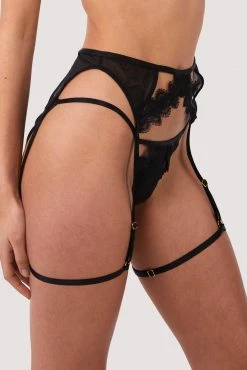 Wolf & Whistle New In Cora Black Mesh & Trim Cut Out Suspender