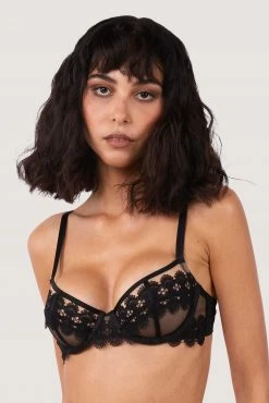 Wolf & Whistle Cora Black Mesh And Trim Balconette Bra