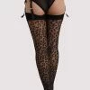 Bettie Page Lingerie Leopard Knit Stockings - Black/Black US 4 - 18 Tall Hosiery