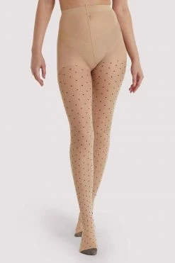 Playful Promises Dotty Seamed Tights With Bow Light Nude/Black US 4 - 18