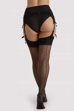 Playful Promises Dotty Seamed Stockings With Bow Black US 4 - 18 Hosiery