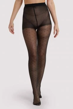Playful Promises Dotty Seamed Tights With Bow Black US 4 - 18