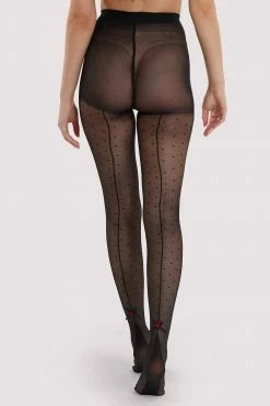 Playful Promises Dotty Seamed Tights With Bow Black US 4 - 18