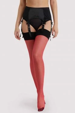 Playful Promises Bow Back Seamed Stockings Red US 4 - 18