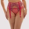 Playful Promises Cherry Embroidery Coral Suspender Belt