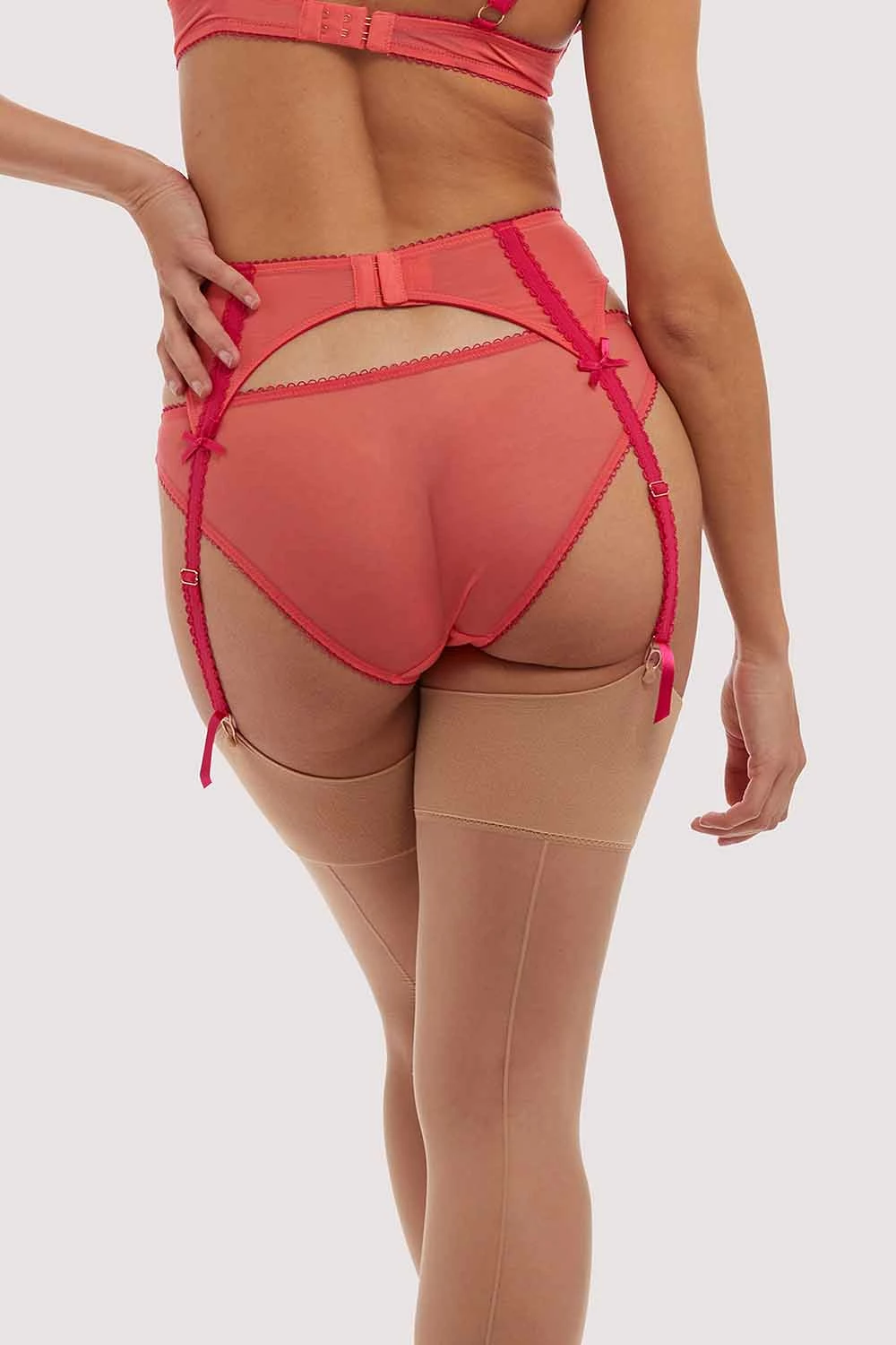 Outlet ⭐ Playful Promises Cherry Embroidery Coral Suspender Belt ❤️ 5 Playful Promises Cherry Embroidery Coral Suspender Belt