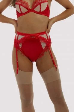 Playful Promises Anaise Red Suspender Belt New In