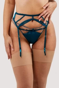 Playful Promises New In Ramona Teal Strap Detail Illusion Mesh Suspender