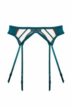 Playful Promises New In Ramona Teal Strap Detail Illusion Mesh Suspender