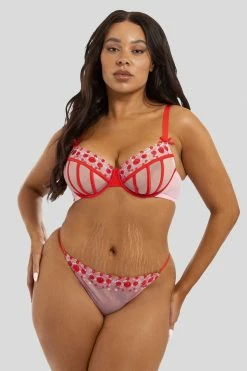 Outlet 🎁 Squish Charli Pink Embroidered Balcony Bra 🎁 15 Squish Charli Pink Embroidered Balcony Bra