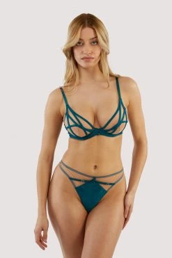 Playful Promises Ramona Teal Caged Open Back Thong