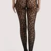 Bettie Page Lingerie Hosiery Leopard Knit Tights - Black US 4 - 18