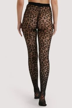 Playful Promises USA Shop 5 Bettie Page Lingerie Hosiery Leopard Knit Tights - Black US 4 - 18