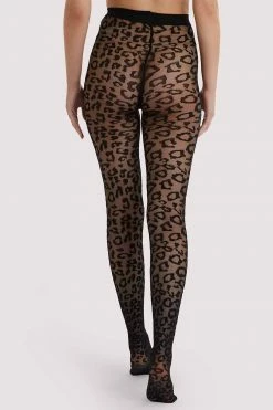 Playful Promises Black/Black Leopard Knit Tights Regular New In Accessories