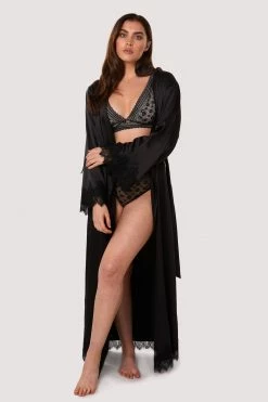 FFFB X PP Enyo Black Applique Lace & Satin Robe