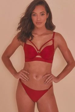 Wolf & Whistle Red High Shine High Leg Brazilian Brief Swimwear