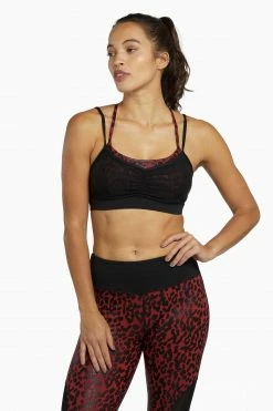 Wolf & Whistle Dark Red And Black Leopard Wet Look Sports Bra Activewear
