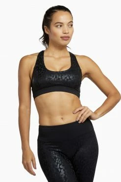 Wolf & Whistle Wet Leopard Look Black Sports Bra