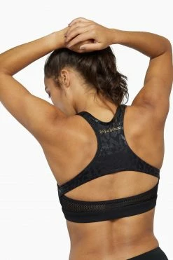 Wolf & Whistle Wet Leopard Look Black Sports Bra