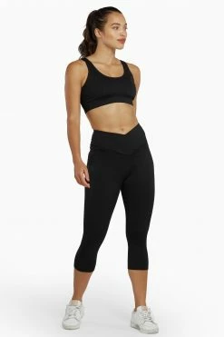 Wolf & Whistle Cropped Leggings With Crossover Waistband Black