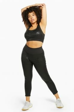 Wolf & Whistle Activewear Wet Look Leopard Black HW Leggings Curve