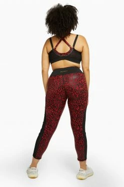 Wolf & Whistle Red Wet Look Leopard HW Leggings Curve Activewear