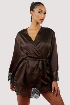 Wolf & Whistle New In Alaia Chocolate Brown Caged Kimono