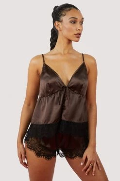 Wolf & Whistle Alaia Chocolate Brown Caged Cami Pyjama Top & Shorts