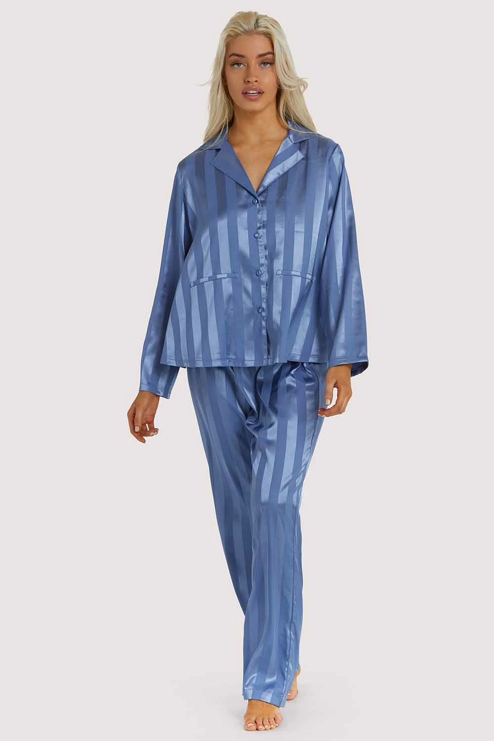 Best Sale 😉 Wolf & Whistle Nightwear Blue Stripe Satin Pyjama Set 😉 5 Wolf & Whistle Nightwear Blue Stripe Satin Pyjama Set