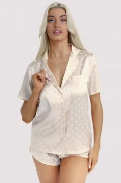 Wolf & Whistle Champagne Spot Satin Pyjama Set Nightwear
