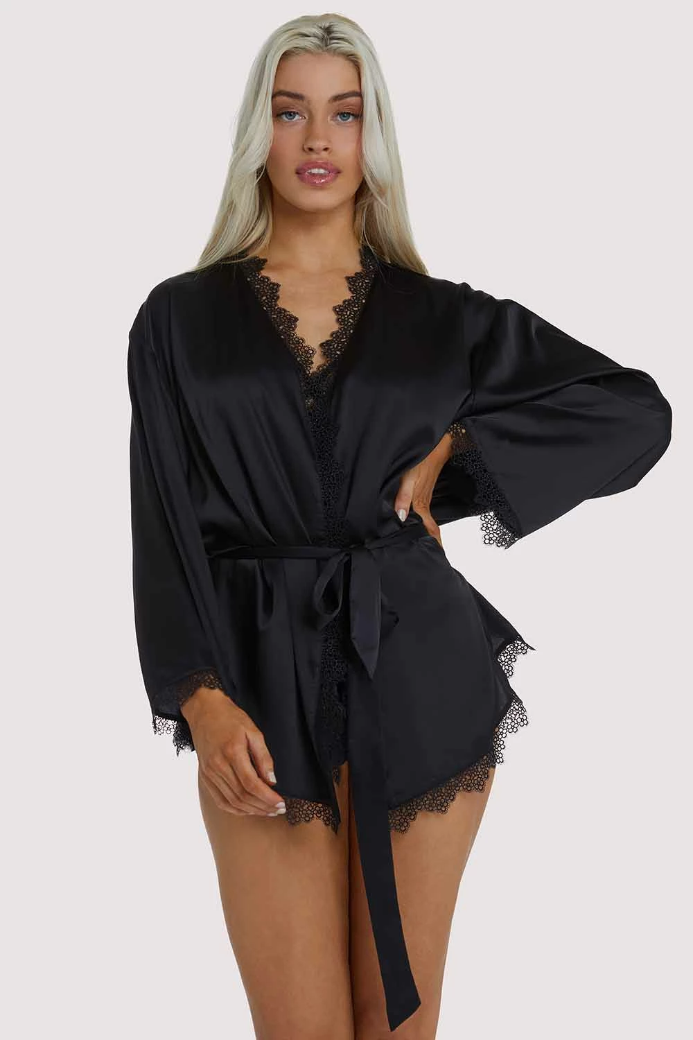Best Sale ๐ Wolf & Whistle Black Lace Trim Robe โค๏ธ 3 Wolf & Whistle Black Lace Trim Robe