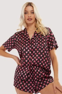 Wolf & Whistle Heart Print Satin Pyjama Set Nightwear