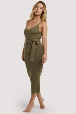 Wolf & Whistle Wolf & Whistle Lounge Khaki Knitted Rib Dress