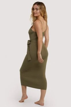 Wolf & Whistle Wolf & Whistle Lounge Khaki Knitted Rib Dress