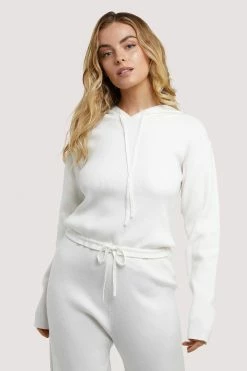 Wolf & Whistle Lounge Ivory Knitted Rib Cropped Hoodie Wolf & Whistle