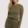 Wolf & Whistle Wolf & Whistle Lounge Khaki Knitted Rib Cropped Hoodie
