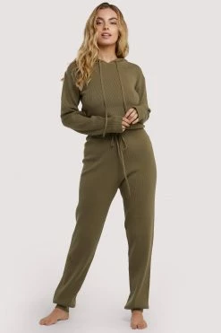 Buy 🥰 Wolf & Whistle Wolf & Whistle Lounge Khaki Knitted Rib Cropped Hoodie 🤩 5 Wolf & Whistle Wolf & Whistle Lounge Khaki Knitted Rib Cropped Hoodie