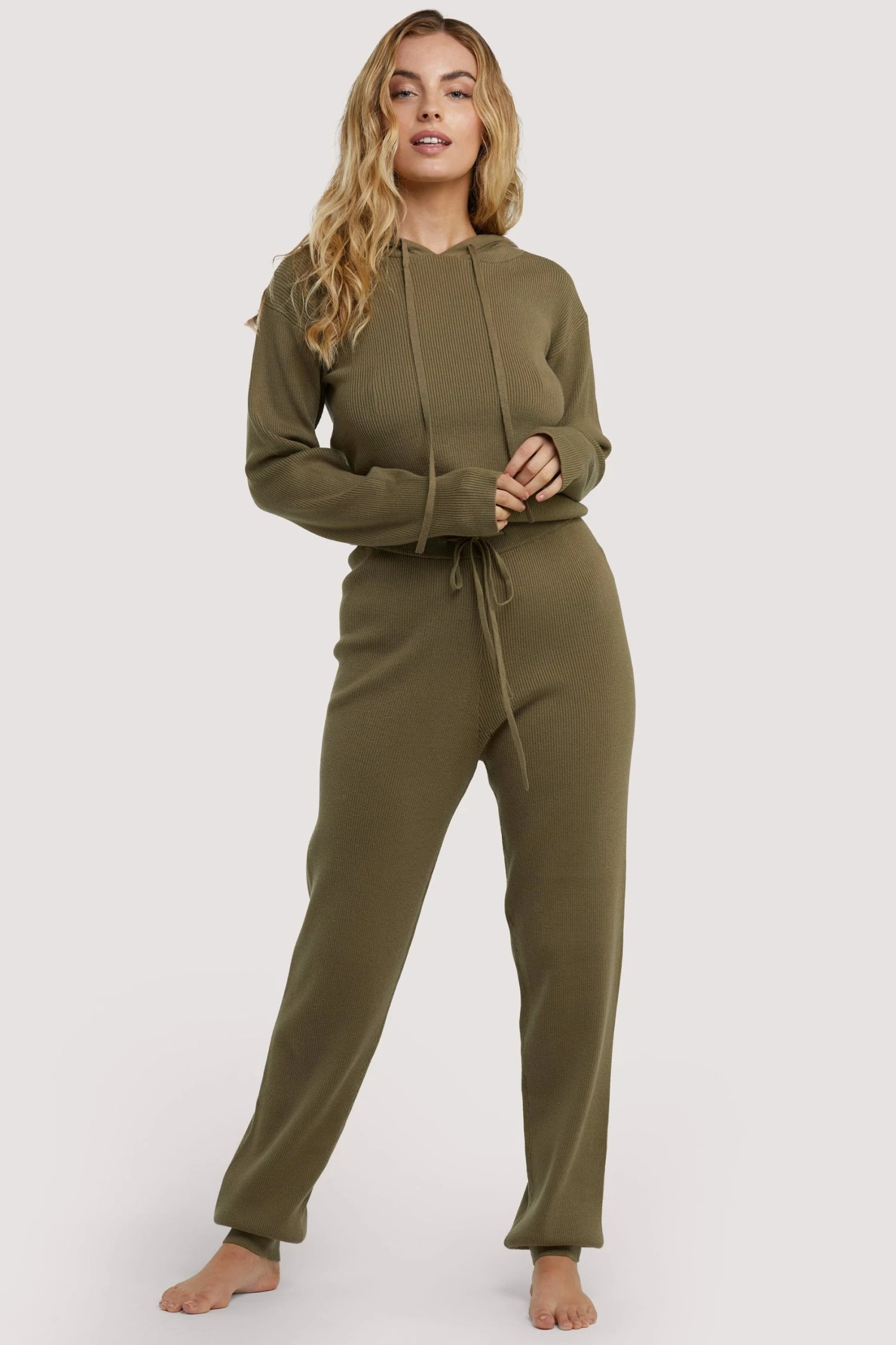 Buy 🥰 Wolf & Whistle Wolf & Whistle Lounge Khaki Knitted Rib Cropped Hoodie 🤩 2 Wolf & Whistle Wolf & Whistle Lounge Khaki Knitted Rib Cropped Hoodie