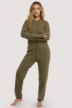 Wolf & Whistle Lounge Khaki Knitted Rib Jogger Wolf & Whistle