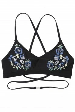 Wolf & Whistle Megan Black Embroidered Bikini Top Swimwear