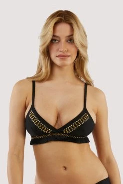Wolf & Whistle Anja Beaded Bikini Top With Embroidered Fringe Swimwear