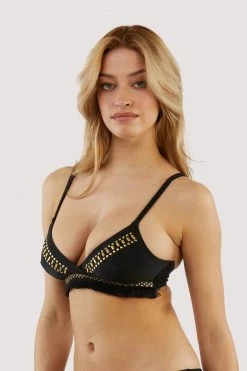Wolf & Whistle Anja Beaded Bikini Top With Embroidered Fringe Swimwear