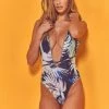 Wolf & Whistle Amara 80s Palm Print Swimsuit Swimwear