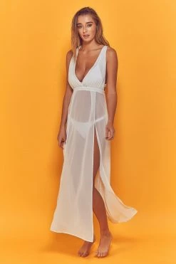 Wolf & Whistle Karissa Cross Back Beach Dress White Swimwear
